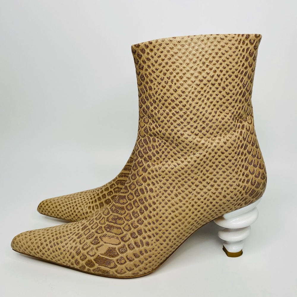 KALDA Island 70 Tan Leather Snakeskin Twisted Heel Ankle Boot US Size 8 … - Picture 5 of 13